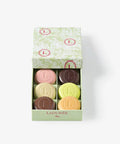 Geschenkbox mit 6 Eugenie ausgewählter Geschmacksrichtungen: Caramel, Rose, Schokolade, Pistazie, Vanille und Cassis Violette.